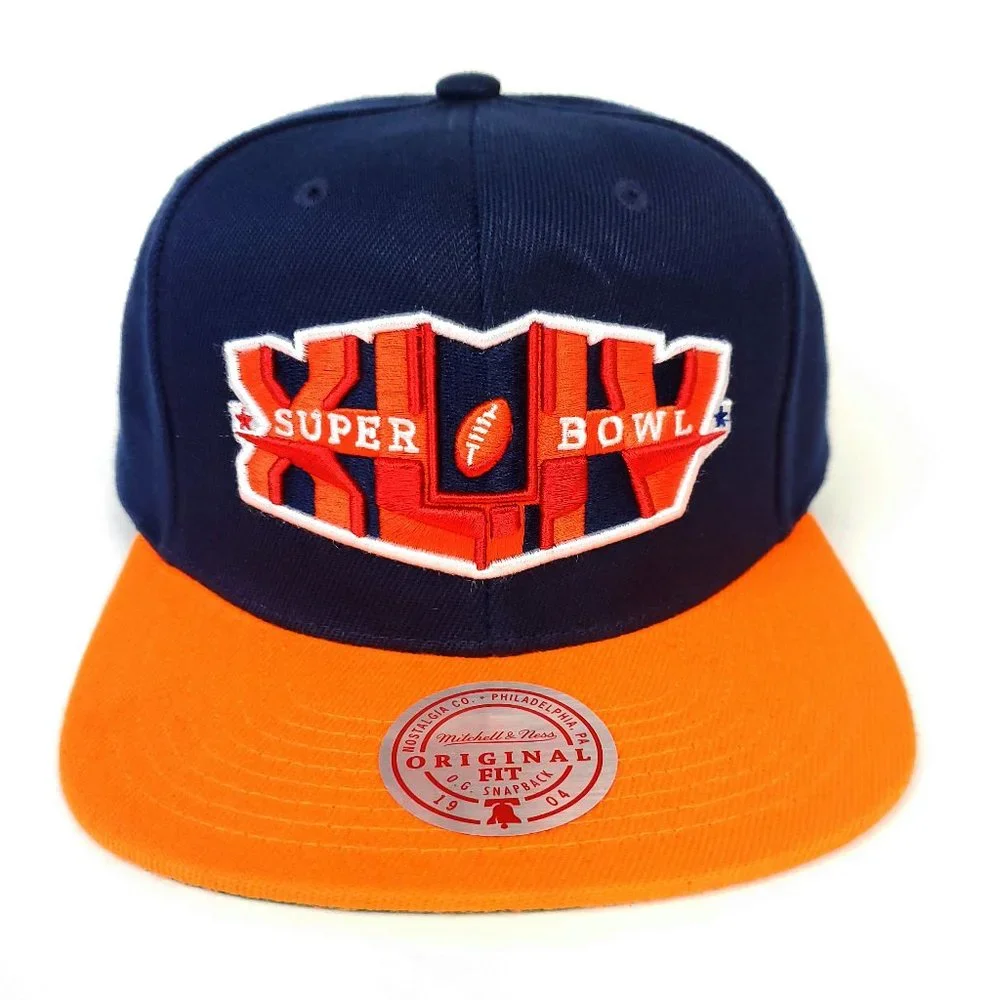 Super Bowl XLIV Mitchell‎ & Ness NFL Snapback Hat 3D Logo Navy Orange Cap NWT